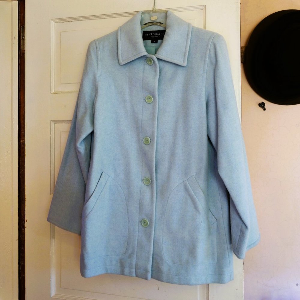 Centigrade Light Blue Wool Blend Pea Coat Size Small